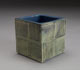 Square prism stoneware vase 9x9x9 cm [SPV 1-6] green and parallel lines dry glaze. $55